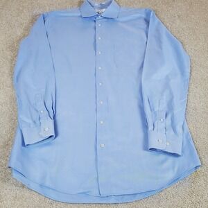 ENRO Men's Shirt 17.5 37-38 TALL Button Up Blue White Long Sleeve Non-Iron